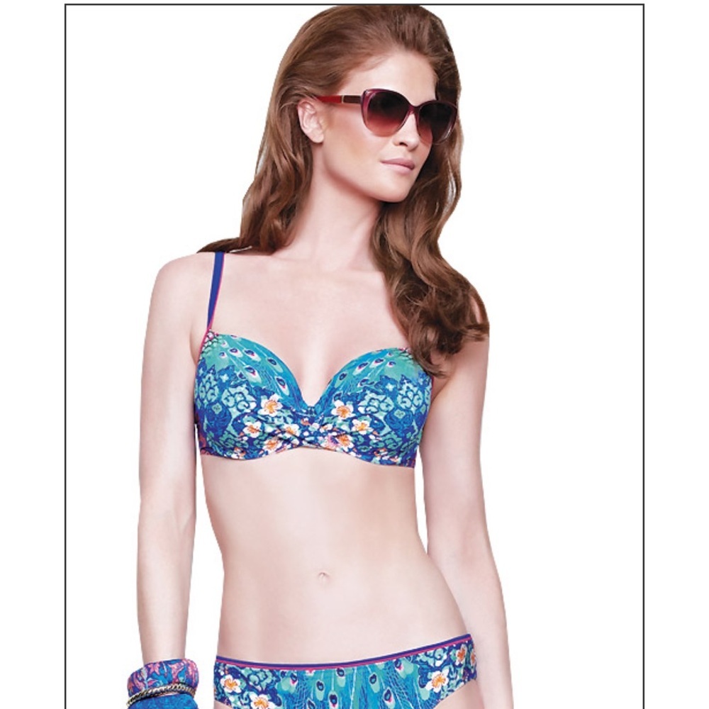 Gottex Blue NWT Exotic Peacock Molded Underwired Bikini Top 8